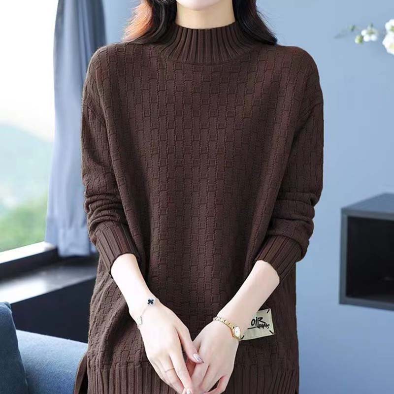 

Свитер для женщин Осень Зима Утепленный Теплый Вязаный Эластичный С длинным рукавом Водолазка Топы XXXXL