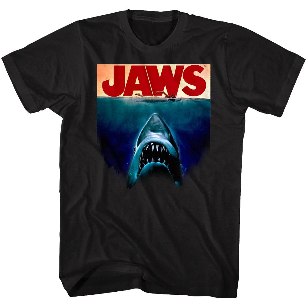Jaws Shark Vintage Movie Poster Men s T Shirt Attack Bite Teeth Swim Ocean Black S