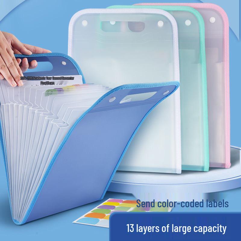 A4 Handheld Vertical Accordion File Folder: 13-Grid Large Capacity for Test Paper Storage and Organization