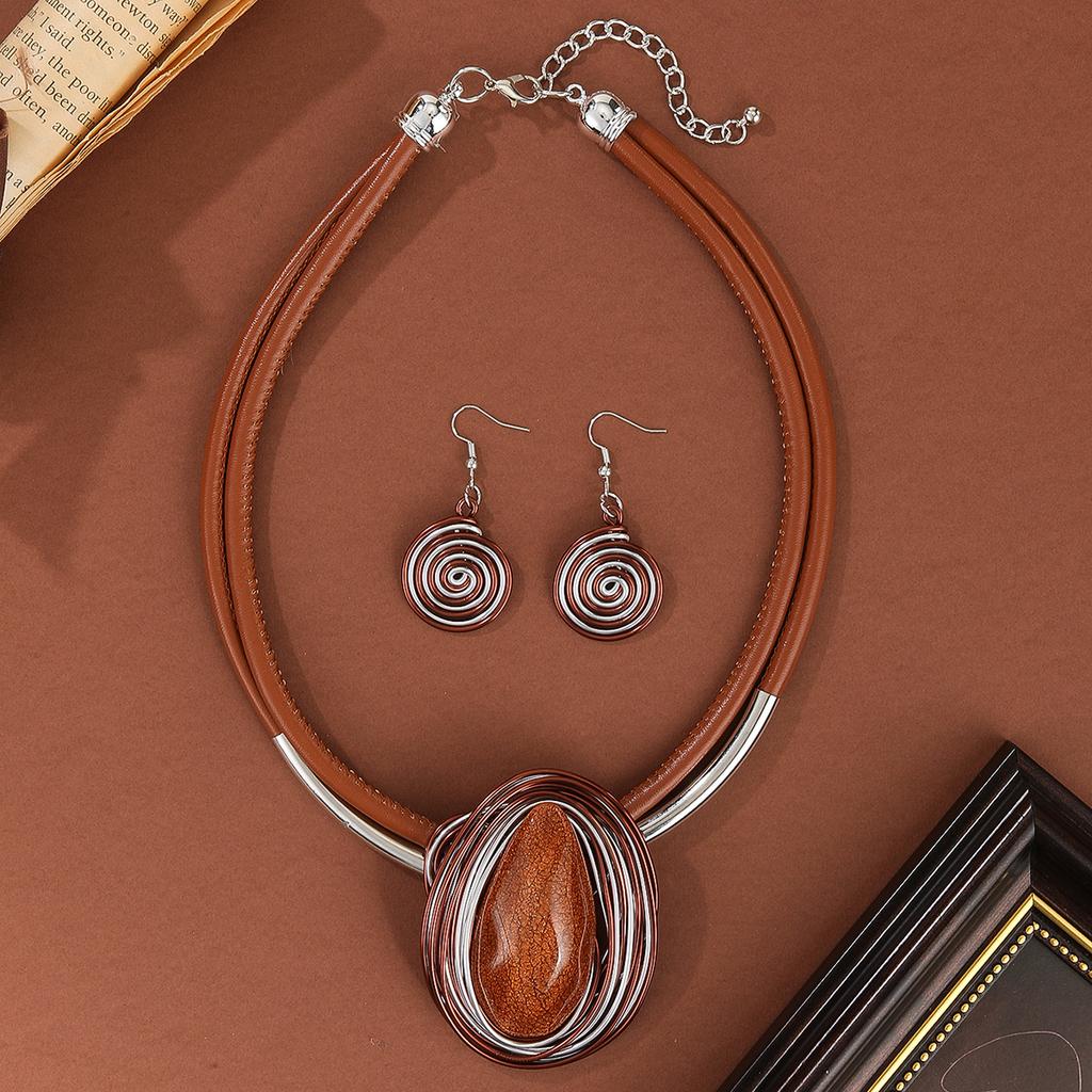 New Design Jewelry Set Fashion Water Drop Resin Gems Aluminum Wire Handmade Braided Necklace Earrings Women's Party Accessories
