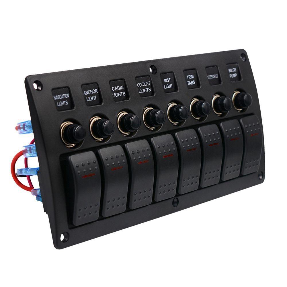 Boat Car Marine Rocker Switch Panel Overload Protection Waterproof LED Switch Panel DC12/24V ON-OFF Aluminium Switches