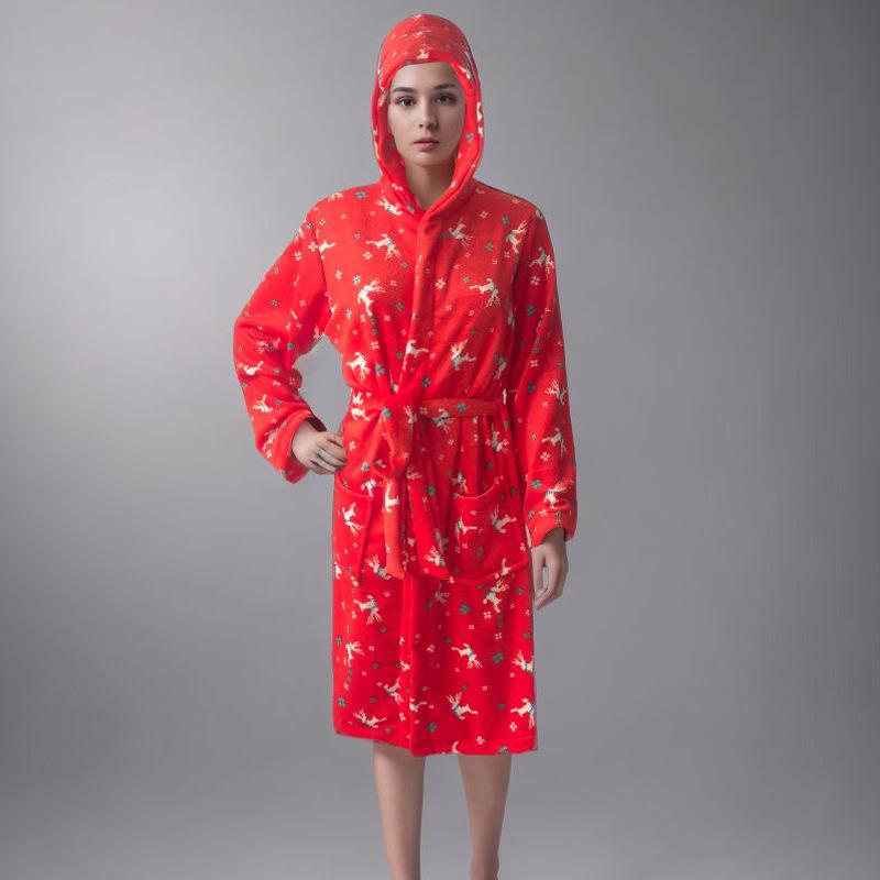 Flanell-Bademantel mit Kapuze: Lange Paarmode Schlafanzüge und Bademäntel