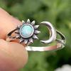 Huitan Imitation Opal Opening Ring for Women Sun and Moon Design Aesthetic Party Daily Accessories Fresh Style Trendy Jewelry