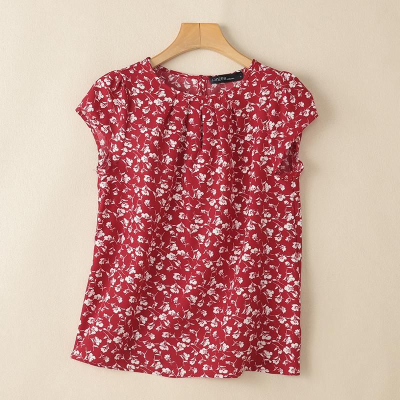 

ZANZEA Womens Vintage Short Sleeve Floral Pleated Design Blouses 2XL