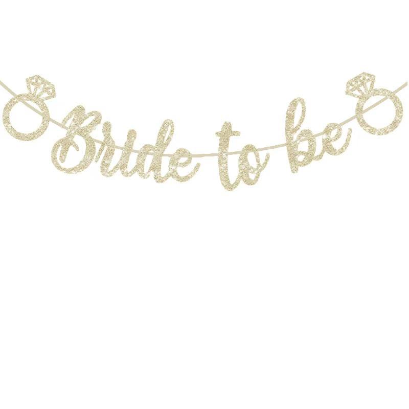 Decor de Nuntă European și American: Fustă Tulle 'Bride to Be' Banner Sclipicios cu Design Inel cu Diamant