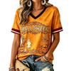 Women's Casual Short Sleeve V-Neck Pullover Top with Halloween Print