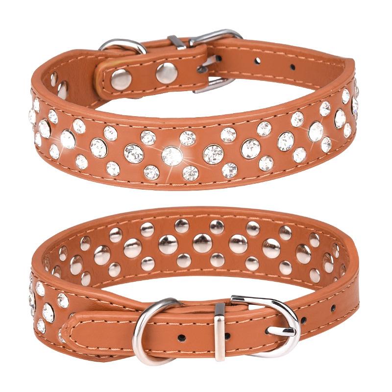 Halsbanden voor kleine honden, huisdierhalsbanden, PU-halsbanden met strass voor katten en honden, verstelbaar om te voorkomen dat huisdieren verdwalen