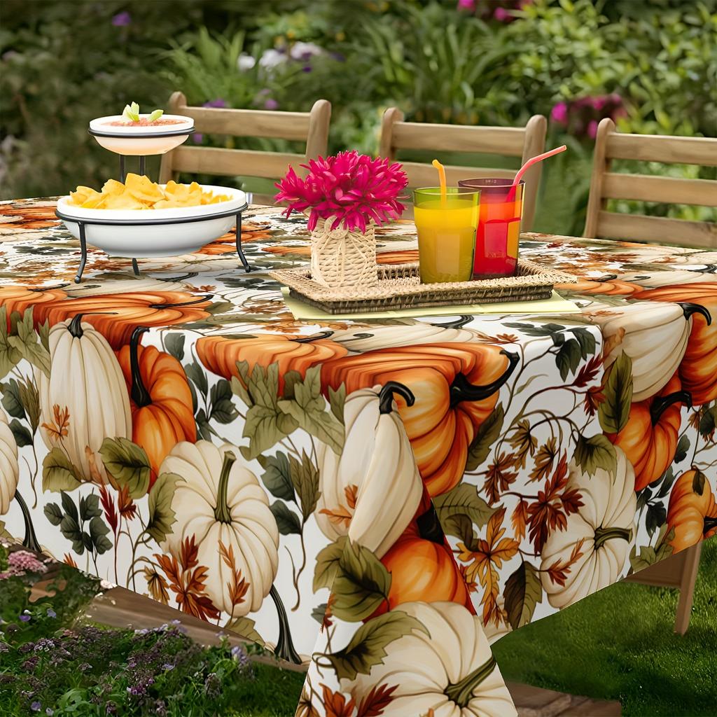 Thanksgiving Pumpkin Rectangle Table Cloth for Table Decor Holiday Party Waterproof Reusable Tablecloth for Tables Dining Room