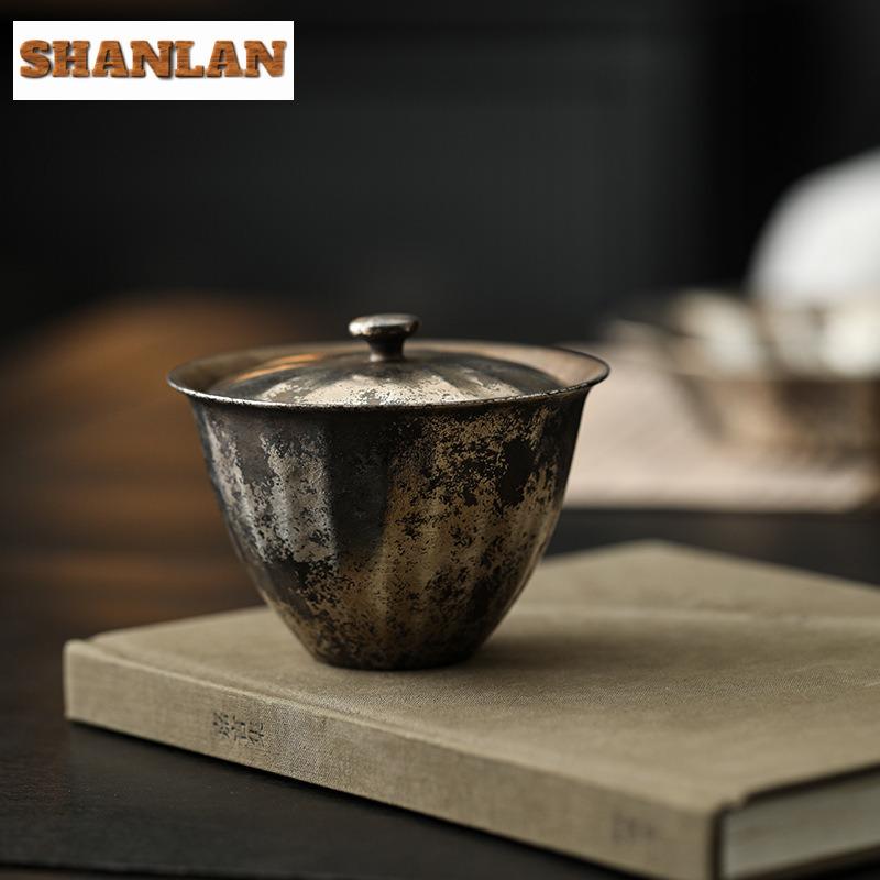 110ml Gilded Silver Thin Ceramic Gaiwan Zen Tea Bowl Tea Tureen Household Tea Bowl With Lid Kit Tea Making Cover Bowl Cha Gift
