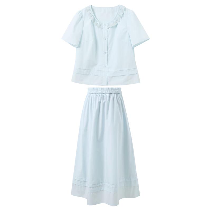 Sancai Plus Size Summer Cardigan Top & A-line Skirt Set M
