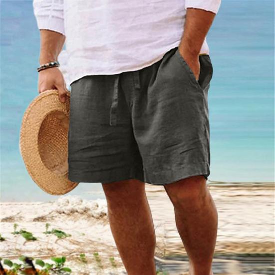 Mid-Rise Elastic Waistband Drawstring Men Shorts Pockets Straight Wide Leg Knee Length Solid Color Loose Fitness Beach Shorts Sportwear