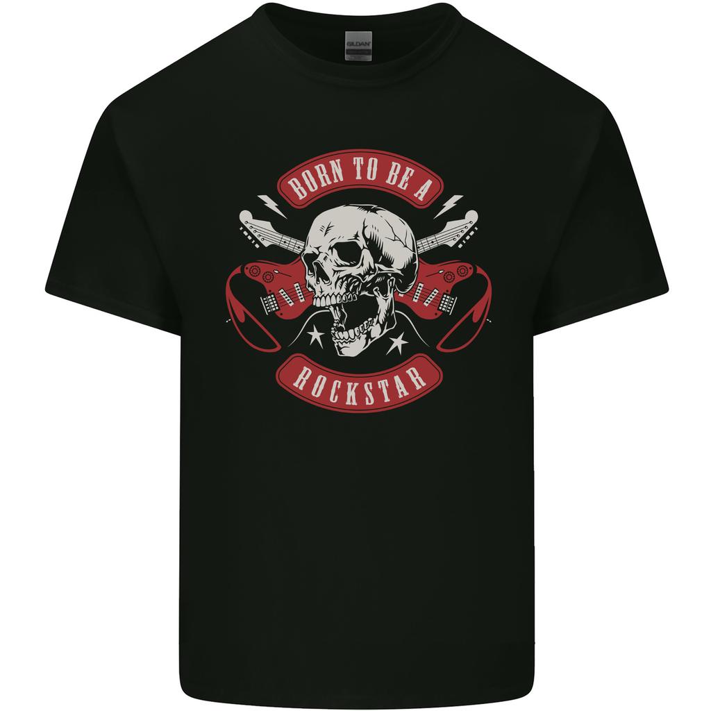 Born To Be a Rockstar Guitar Rock Music Skull Unisexs Cotton TShirt Tee Top