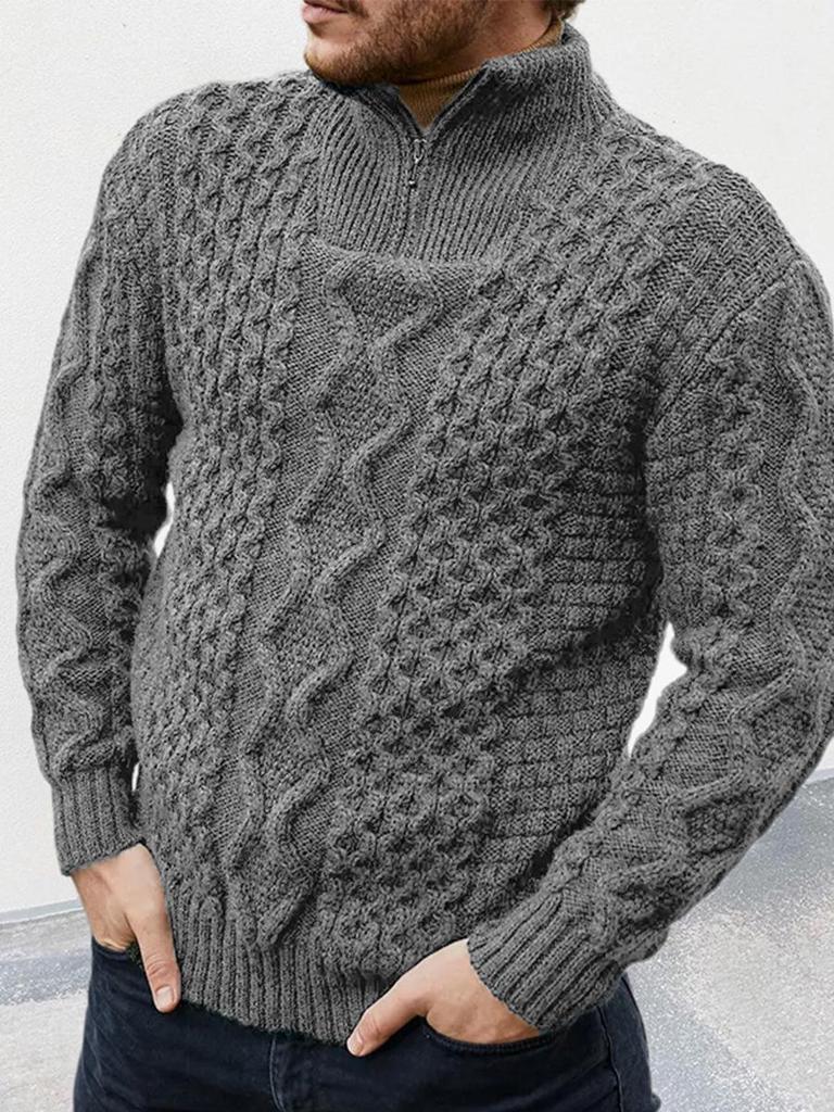 2025 Autumn/Winter Men's High Neck Zipper Cable Knit Sweater