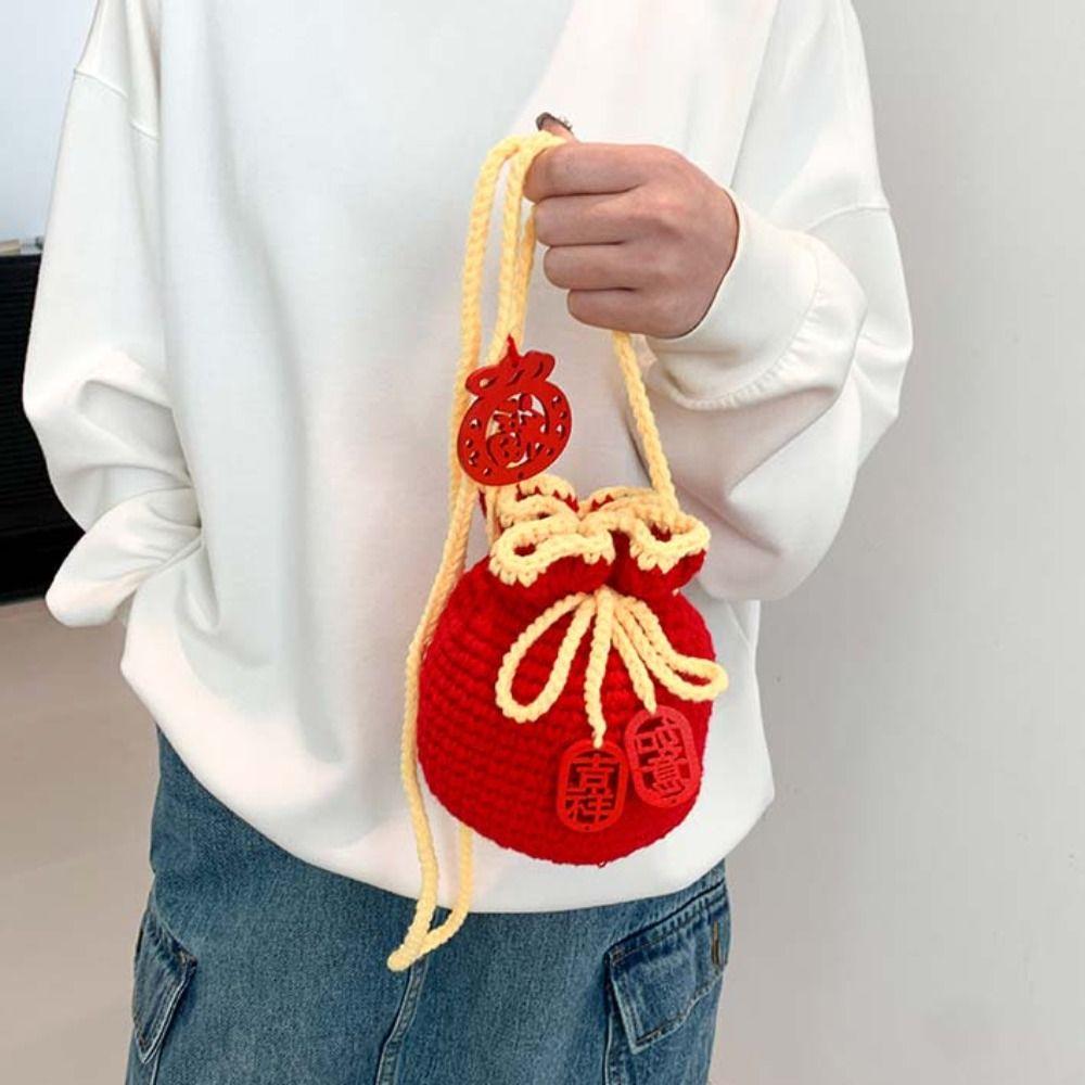 Pendant Crochet Woolen Bag Kintted Lucky Crossbody Bag Cute New Year Shoulder Bag  Streetwear
