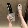 French slippers women's head low heel slippers sequined fashion one-word drag 2025 new summer casual sandals outside