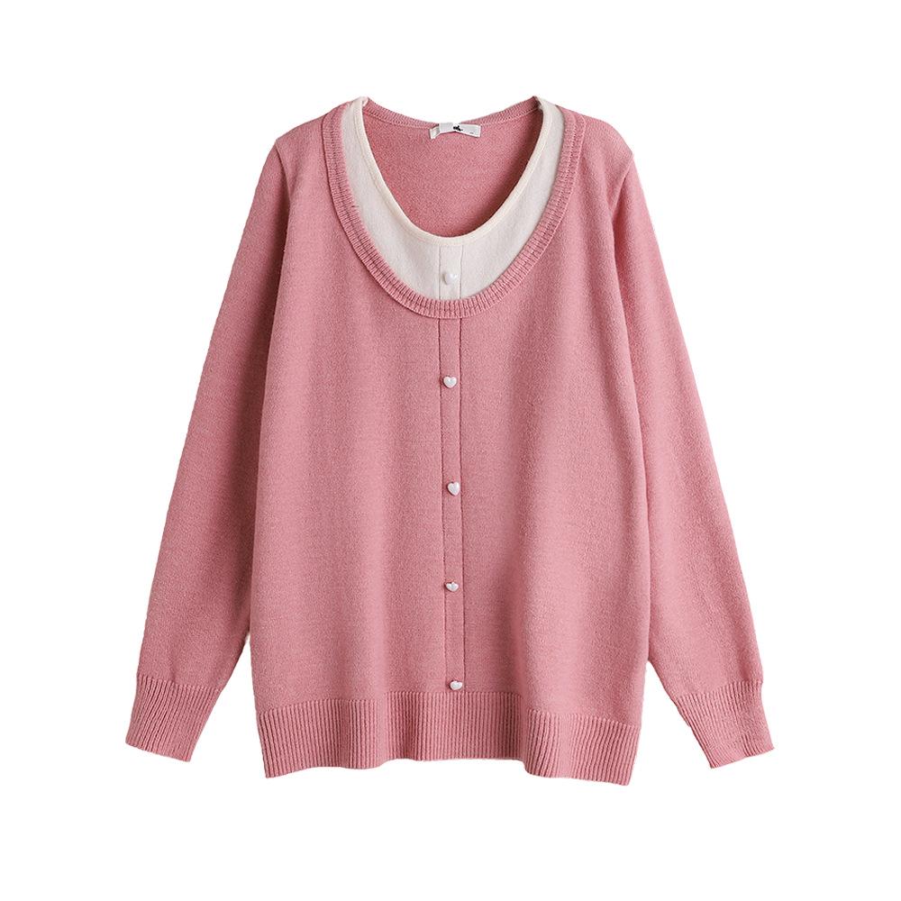 Plus Size Sweet Patchwork Knitwear for Women - Spring/Autumn, 130-320 Jin, Age-Reducing Two-Piece Top