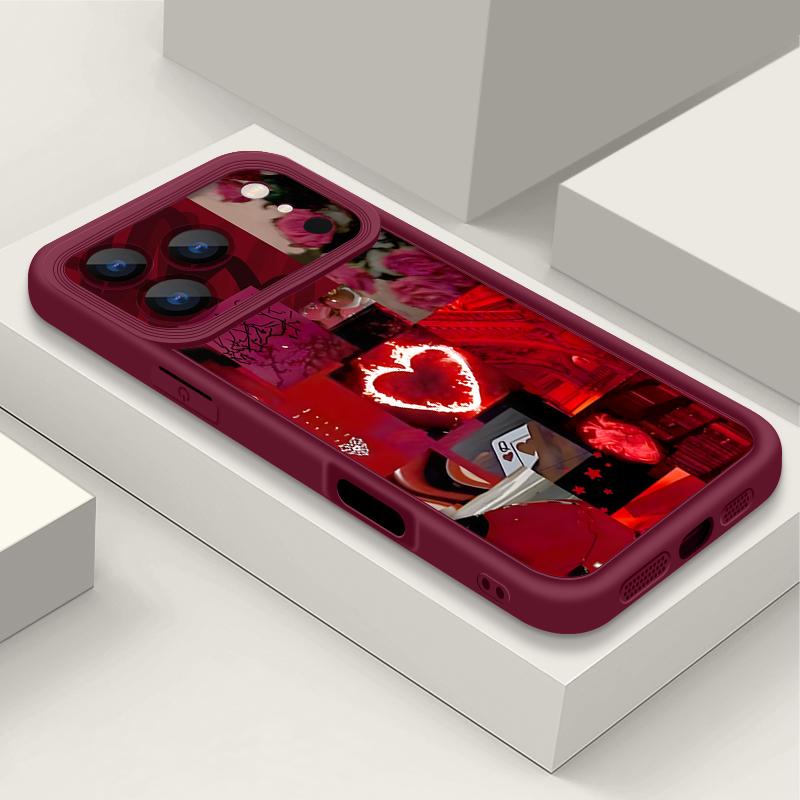 

Мягкий ТПУ чехол с красным принтом сердец для iPhone Air 16e 17 16 15 14 Pro Max 13 12 17 Pro 15 16 14 Plus Противоударный силиконовый чехол iPhone 12 Pro Max вино красного