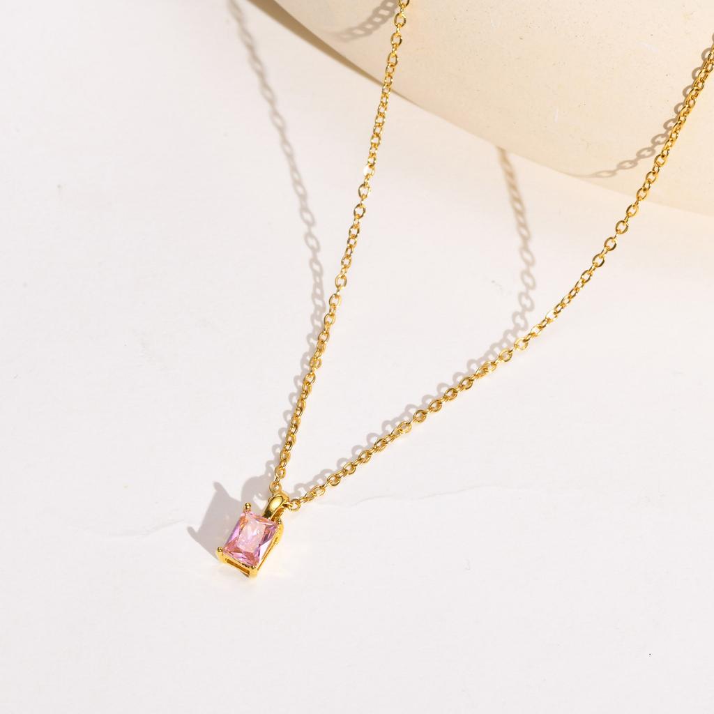 Pink Water Drop Zircon Pendant Necklace for Women Link Chain Tulip Flower Necklaces Luxury Daily Charm Jewelry Gift