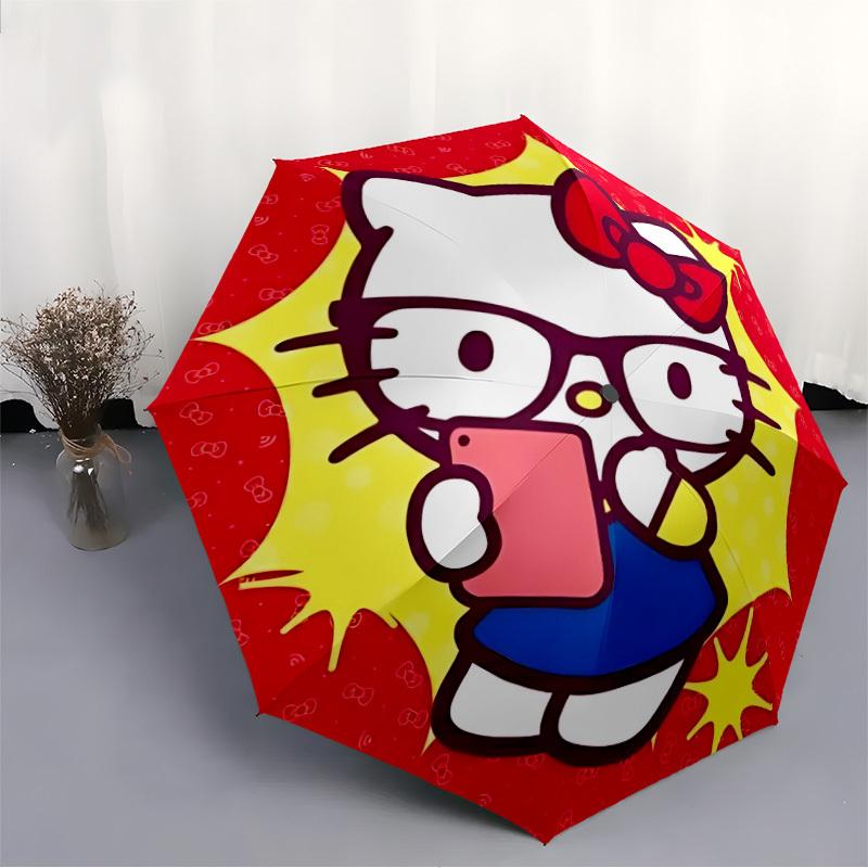 1PC Hello Kitty Print Umbrella, Featuring Automatic Folding, And Shielding. This Sturdy And Durable Umbrella with Eight Ribs Is Convenient for Outdoor