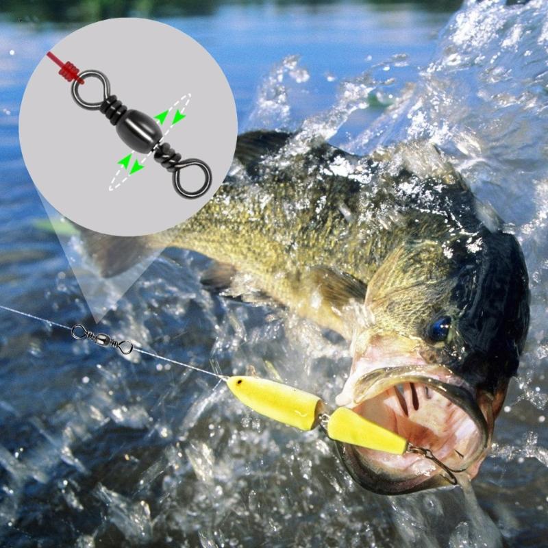 200Pcs Carbon Steel Swivels Fishing Line Connector Fishing Barrels Swivels Rolling Balls Bearing Fishing Swivels Enduring