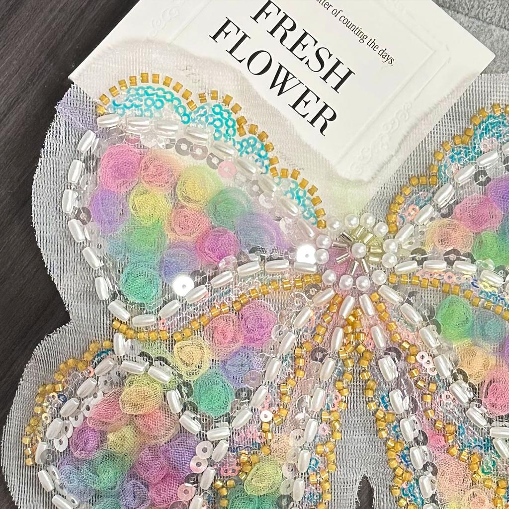 Rainbow Three-Dimensional Rose Disc Strap Handmade Beads Bow Pearl Decoration Clothing Accessories Cloth Sticker