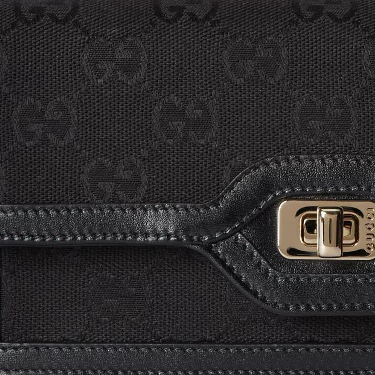 Gucci Luce Detachable Shoulder Strap Turn Lock Closure Canvas And Leather Mini Handbag Women handbag Black 790038-FADHY-1000