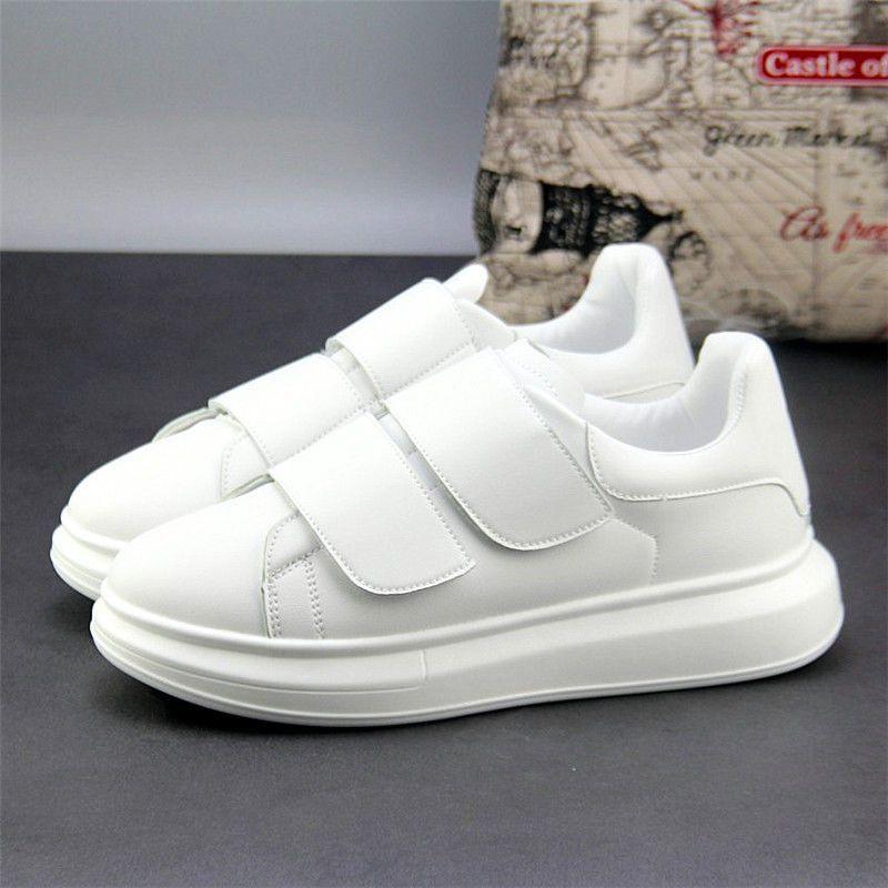 Fashion Mens Casual White Shoes Genuine Leather Flats Shoe Street Style Women's Stylish Platform Sneakers Hook Loop Designer Footwear