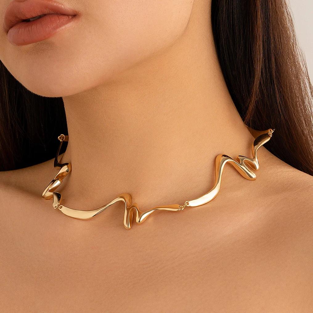Punk Vintage Irregular Water Drop Metal Choker Necklace Women Trend 2025 Unique Adjustable Chain Grunge Jewelry Steampunk Men