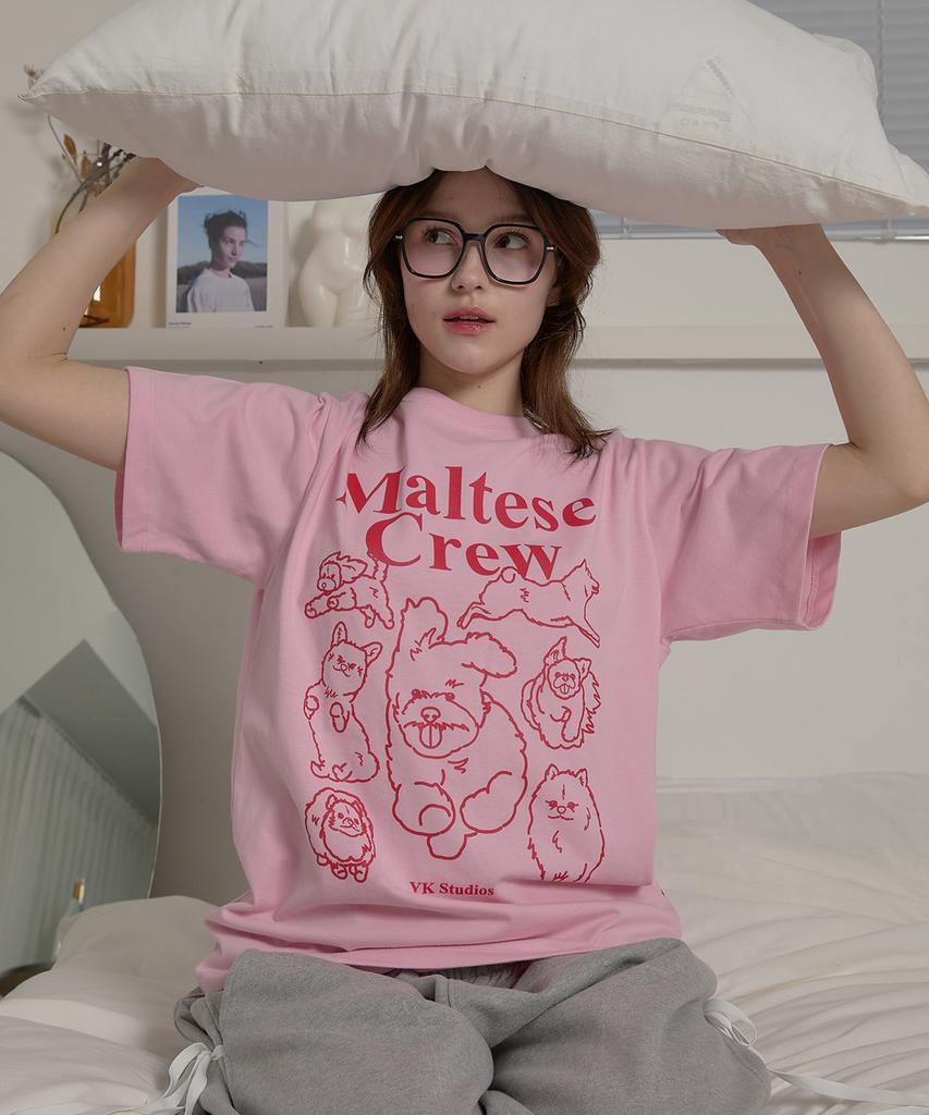 WAIKEI Maltese Crew Line Graphic Short Sleeve T-Shirt Pink