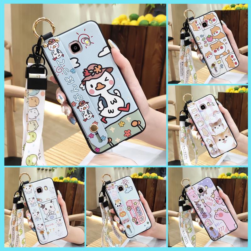 Soft Case Protective Phone Case For Samsung Galaxy J510/J5 2016/J5108 Wrist Strap Cartoon Cute Back Cover Silicone Ring