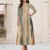 Women Plus Size Round Neck 3 4 Sleeve Abstract Print A Line Long Dress