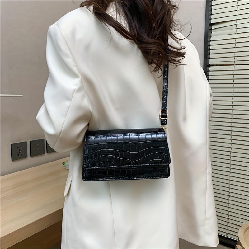 

Легкая сумка через плечо с крокодиловым узором, мини-сумка через плечо с клапаном для женщин, классическая однотонная сумка