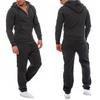 Men's Casual Zipper Hooded Jacket & Drawstring Pants Set for Autumn/Winter