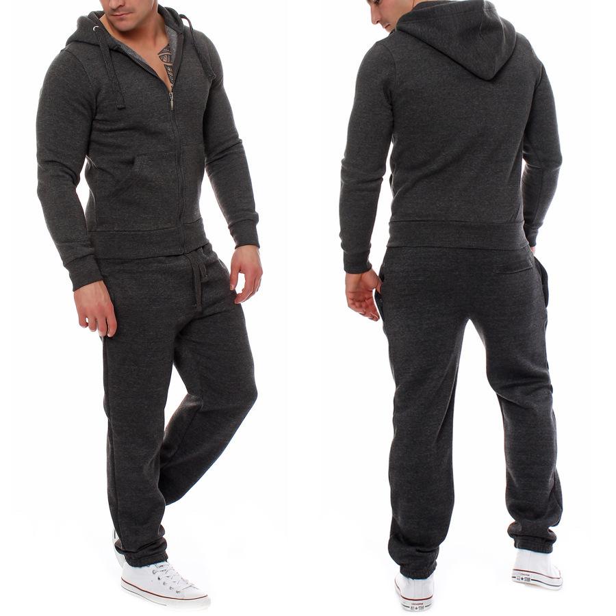 Men's Casual Zipper Hooded Jacket & Drawstring Pants Set for Autumn/Winter