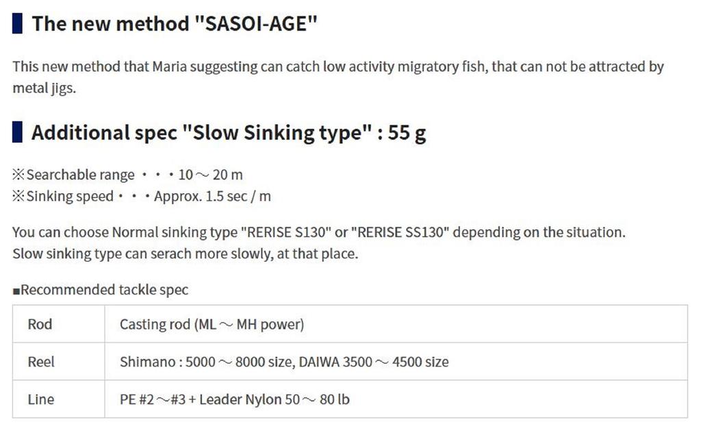 Maria Rerise SS130 55 grams Sinking Lure 002 (5843)
