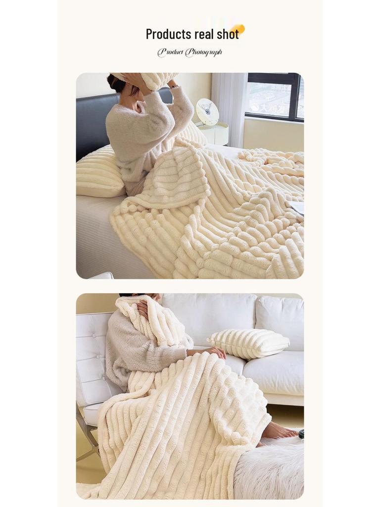 Thick Rabbit Fur Winter Blanket - Fleece Lined, Warm Coral Fleece, Flannel Sheet Bedspread