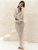 Sexy Knit Cut Out Two Piece Swimsuit Cover Up 2025 Summer Women Bell Sleeve Waist Tie-up Top Long Skirt Set Club Beach Dress K41