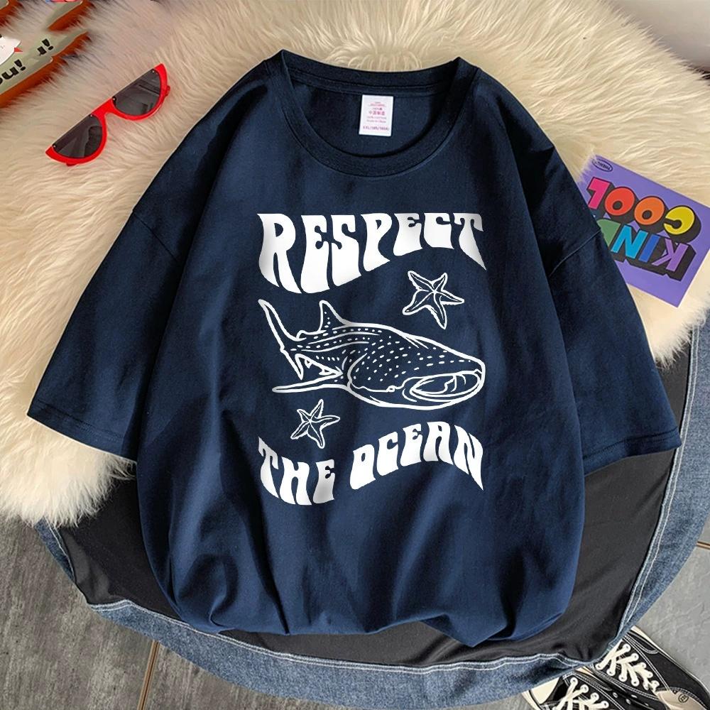 Respect The Ocean Protecting Whales Print Mans T-Shirts Fitting Oversized T-Shirt Leisure Soft Tshirt Pleasure Breathable Tops