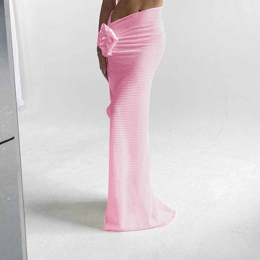 3 шт. Бикини с пляжной юбкой Купальник Женский 3D Цветок Купальник Халтер Купальный костюм Пляжная одежда Набор бикини Бикини S