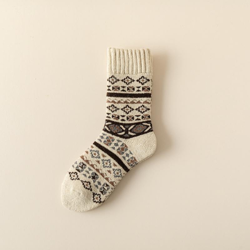 Wool Thickened Socks Women'S Terry Piled Super Thick Warm Medium Tube Socks Ethnic Trend Winter Home Socks Women
