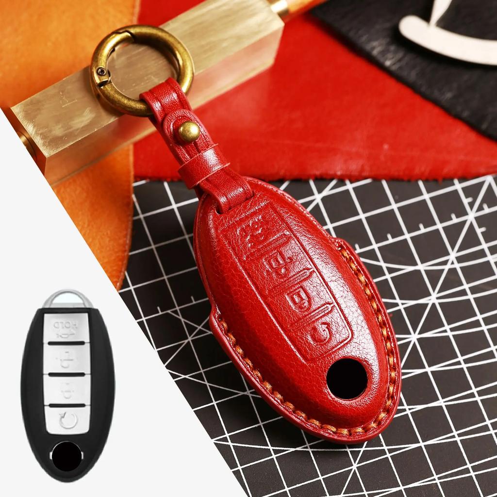 Leather Car Key Case Cover Fob Protector for Infiniti EX35 FX35 FX50 M56 G35 G37 JX35 QX50 QX60 QX80 Nissan Keychains Holder
