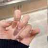 10Pcs Short Square Handmade French Bow Leopard Cat Eye Ballet False Nails Sexy Fashion Wearable Fake Nail Tips