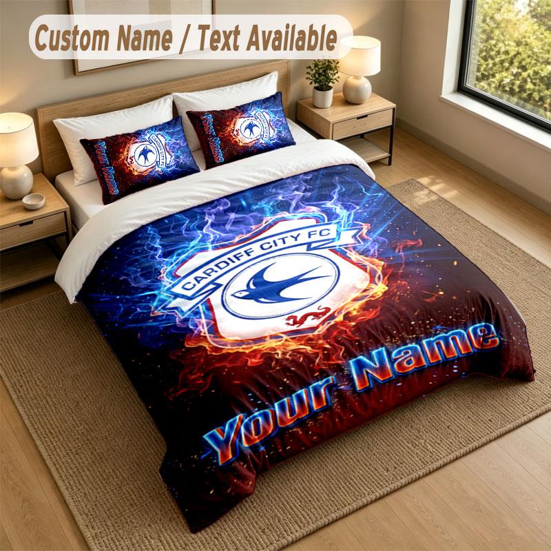 Bedding Set 1 Duvet Cover 2 Pillowcases Cardiff City Print Soft Bed Linen Bedroom Decor