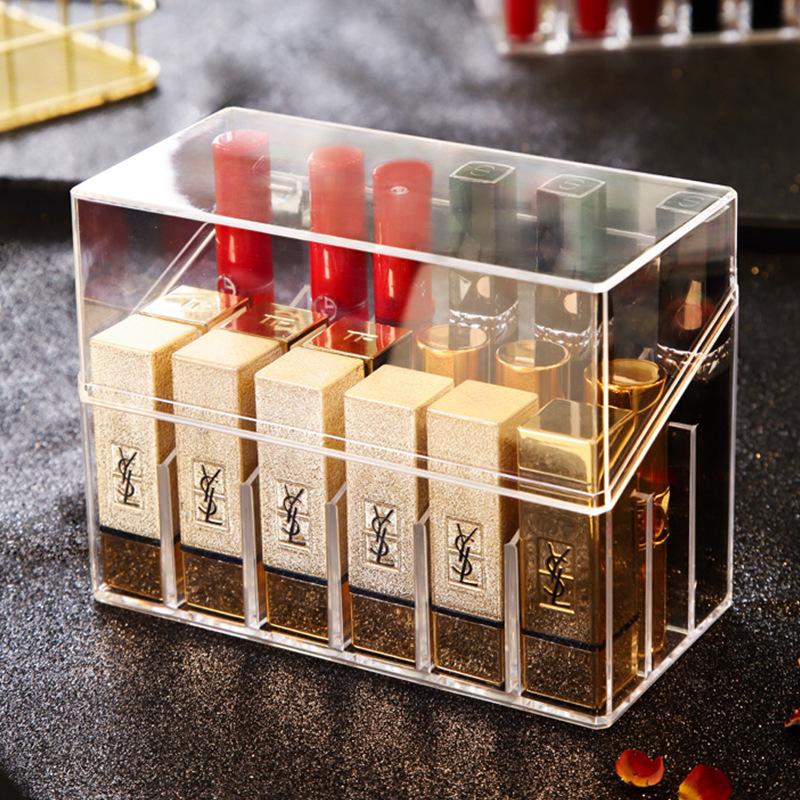 Transparent Cover Cosmetic Lipstick Storage Box Dustproof Desktop Multi-grid Makeup Organizer Plastic Material Lipstick Rack