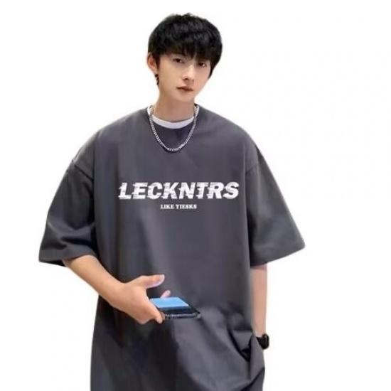 Men'S Trendy Letter Round Neck Printed Short Sleeved T-Shirt For Summer Ins Loose Casual Top