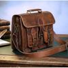 Brown Men's Goat Leather Vintage Laptop Shoulder Handmade Briefcase Bag Satchel