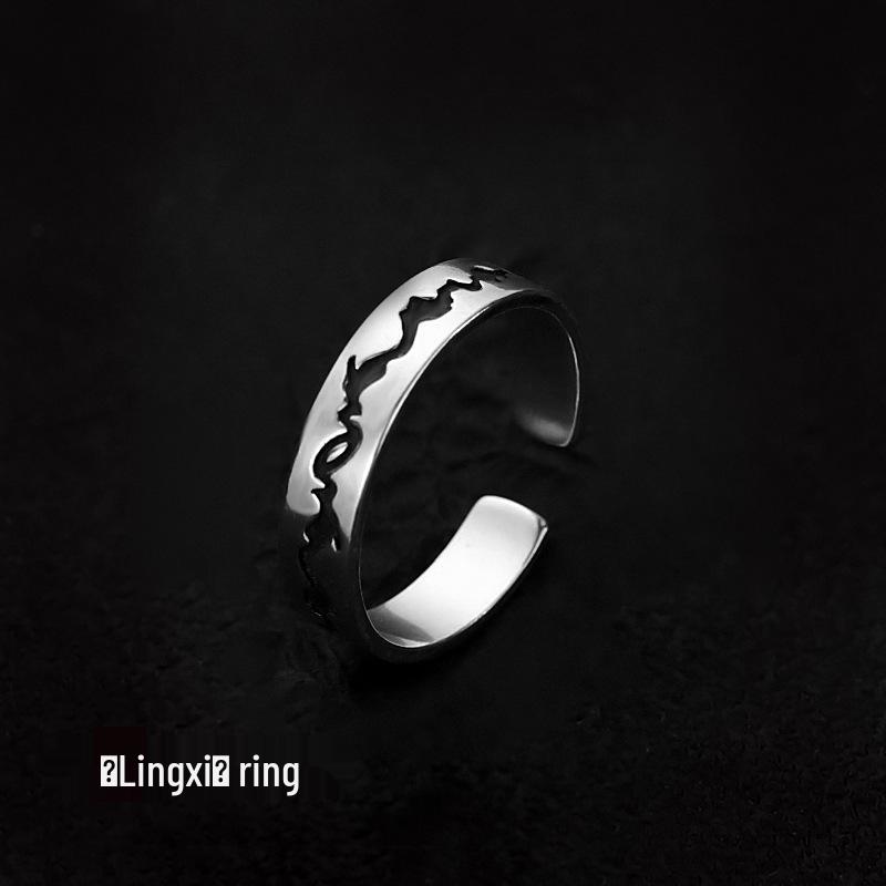 Men's Stackable Vintage Distressed Open Finger Smile Ring Anti-Thai Silver.
