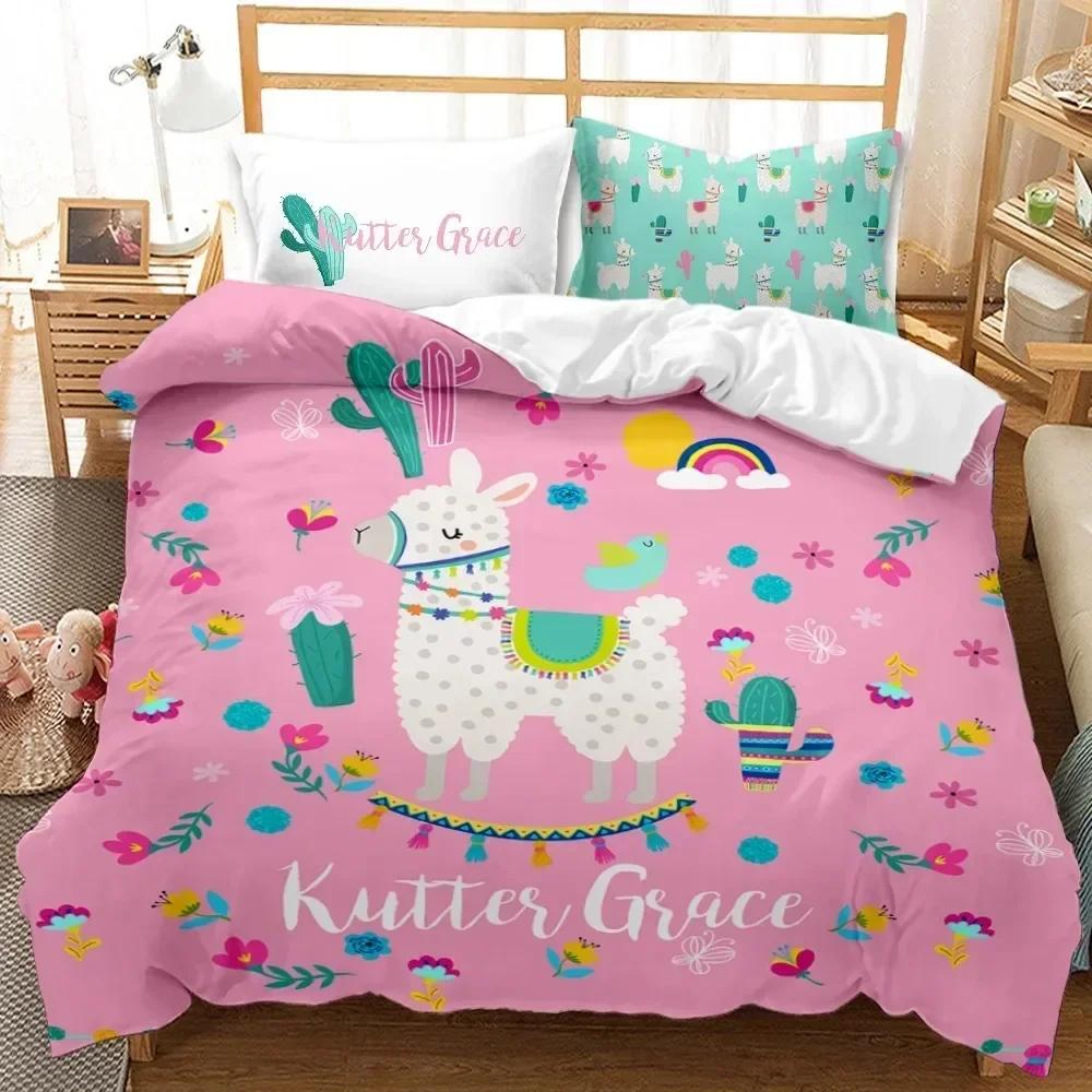 New Llama Duvet Cover Set Queen King Full Twin Size Cute Alpacas Bedding Set For 3D Polyester Quilt Cover Animal Comforter Cover