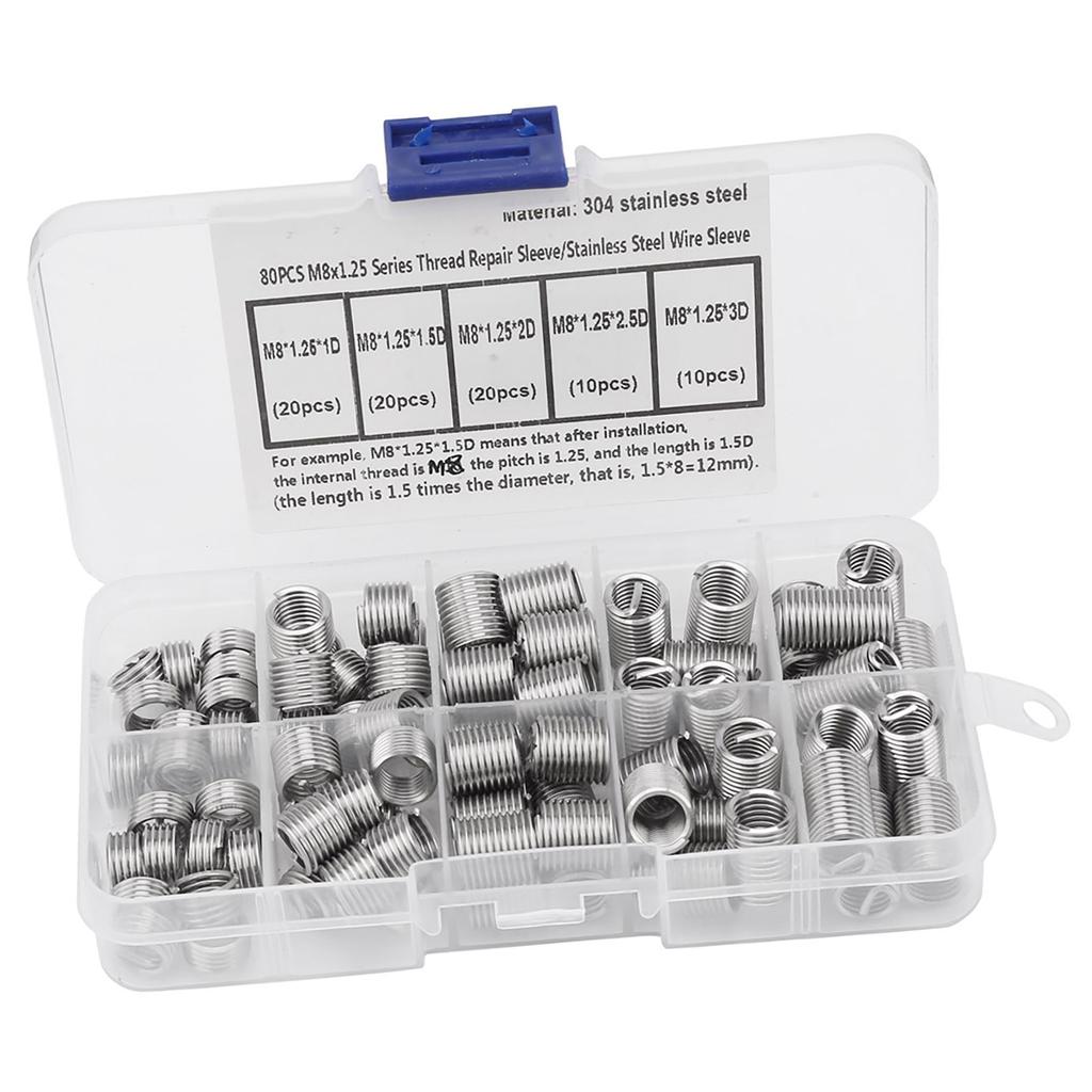 80PCS  M8*1.25 Stainless Steel Coiled Wire Helical Screw Threaded Inserts Set
