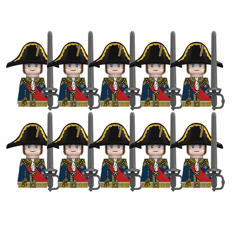 10Pcs/lots Napoleon Wars Military Figures Sets Heavy Cavalry Commander Soldier Weapon Assembly Model Childrens Toys Holiday Gift